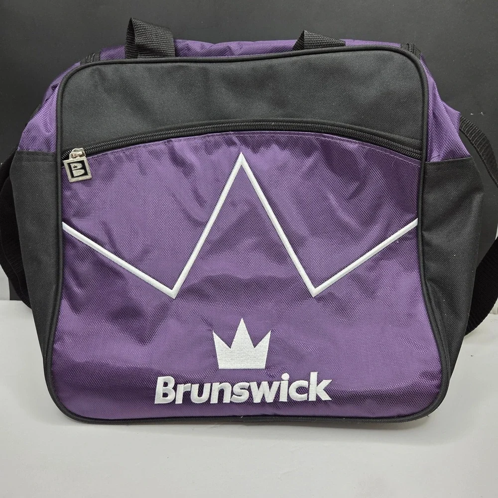 Brunswick Bowling Bag Single Ball Tote Purple Black Padded Shoulder Strap Logo